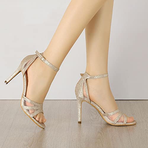 Image of Allegra K Women's Glitter Ankle Strap Stiletto Heels Sandals