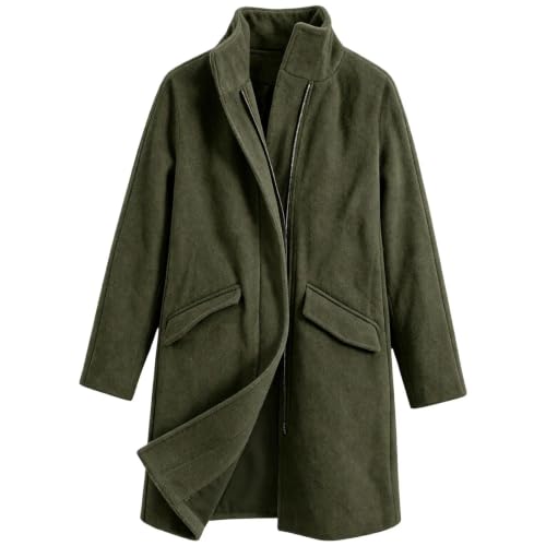 Trench Coat Women Zip Up Stand Collar Side Pocket Casual Jacket Fall Winter - image 6