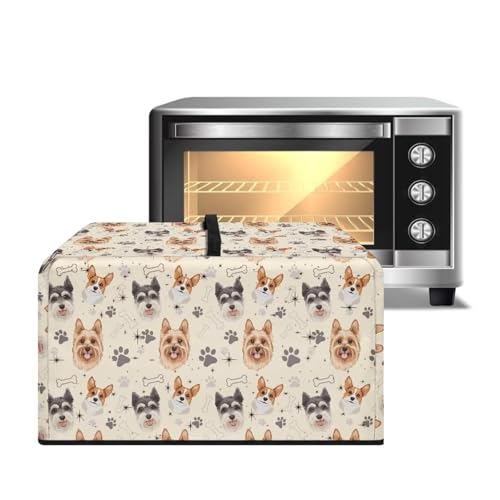 Image of Microwave Dust Cover Oil-Proof Countertop Convection Oven Cover Protective Smart Oven Protector for Kitchen Decor, L, Yorkshire Terrier Schnauzer Dog Puppy Paw Bone Beige