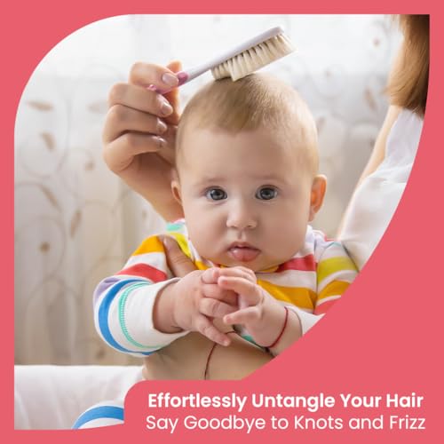 Image of TONY STARK Baby Brush and Comb Set, Newborn Essentials Set with Baby Comb and Soft Bristle Hair Brush for Your Toddler's Scalp (Pink)