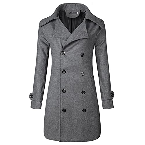 Image of Lu's Chic Men's Double Breasted Coat Korean Trenchcoat Fashion Dress Jacket Slim Fit Business Casual