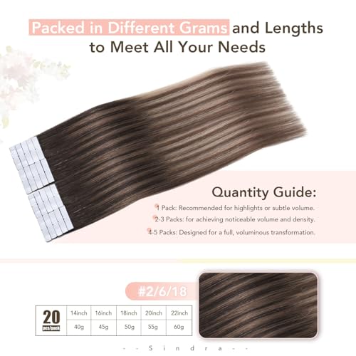 Image of Sindra Invisible Tape in Hair Extensions Human Hair 22 inch #2 /6 /18