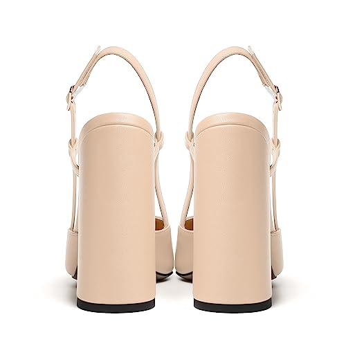 MODENCOCO Womens Pointed Toe Sexy Two Toned Party Slingback Matte Block High Heel Pumps Dress Shoes 5 Inch4