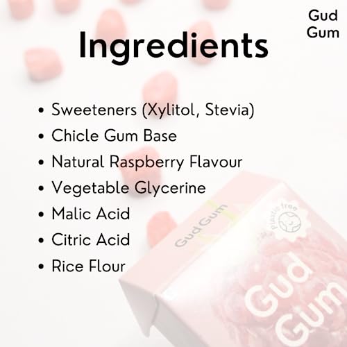 Image of Gud Gum- Natural, Plastic Free Chewing Gum- Pack of 2- No added artificial colours, flavours & sweeteners (Raspberry)