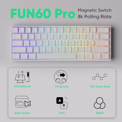 Image of MONSGEEK FUN60 Pro Rapid Trigger Gaming Keyboard 8k SP Magnetic Switch HE Keyboard Multi-Modes Wireless 60% White Shine-Through (Glare Magnetic Switch)