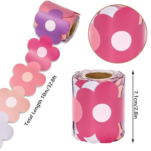 Image of Whaline 32.8ft Preppy Hippie Flower Bulletin Board Borders Y2K Pink Purple Flower Die-Cut Rolled Bulletin Board Trim for School Classroom Office Decor
