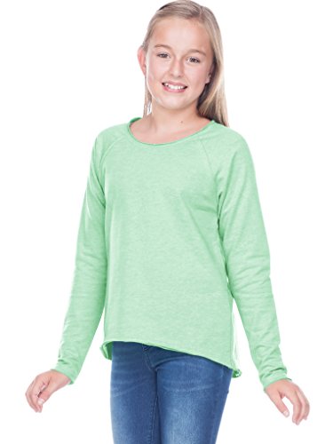 Girls 7-16 French Terry Raw Edge Raglan High-Low Long Sleeve Ice Green XL