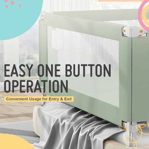 Image of Safe-O-Kid 1-Year Warranty 6 Feet /180Cms Metal Baby Bed Rail with Extra Mesh Cloth Prevents from The Gap, 28 Level Adjustable Height, Baby Safety Bed Railing, Bed Guard for Babies, Green-Pack of 3