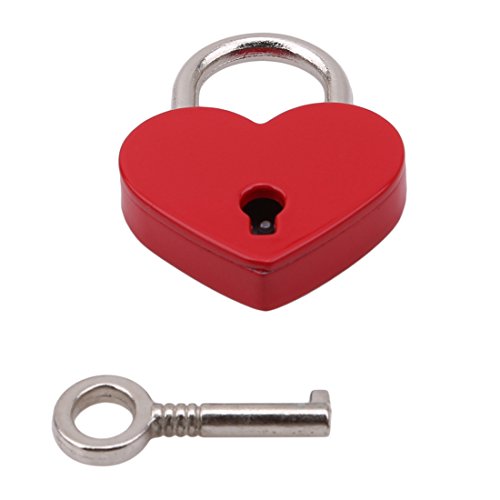 VWH Cadenas de Forme de Coeur Serrure Plate d'amour de Coeur avec la Clé pour Le Cadeau de Valentine Journal Valise Bagage (Rouge)