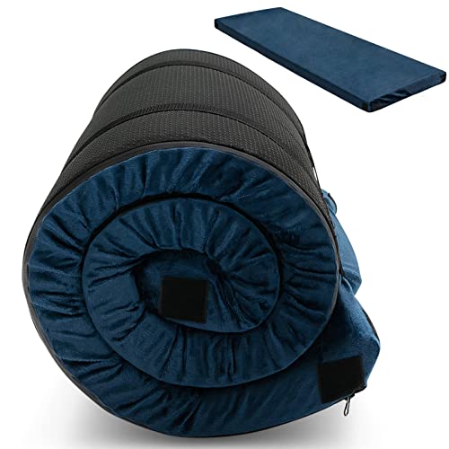 COSTWAY Foldable Camping Memory Foam Mattress, 6.5cm Thick Waterproof Roll up Sleeping Pad with Zipper and Carry Bag, Portable Floor Guest Bed Camping Mat for Indoor Outdoor