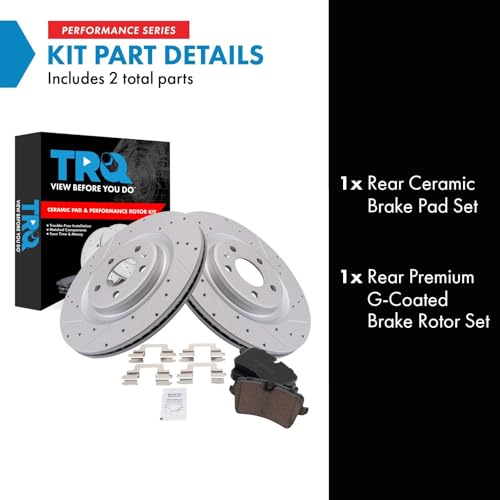 Image of TRQ Performance Rear Brake Pad and Rotor Set Ceramic Coated Drilled Slotted Rotors Compatible with 2014-2018 Audi A6 2012-2018 A6 Quattro 2012-2018 A7 Quattro 2013-2014 A8