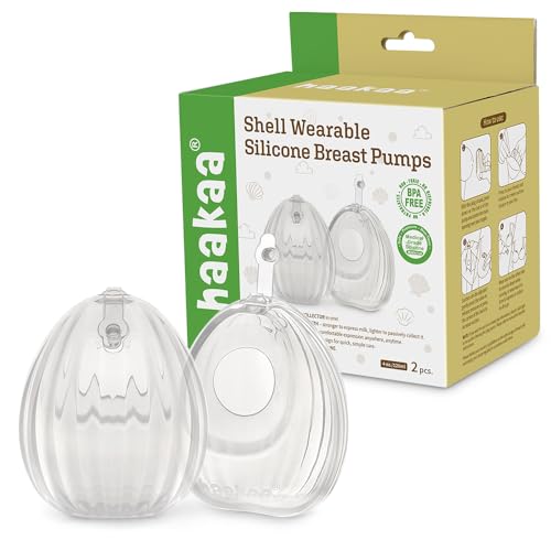 Image of HAAKAA Shell Wearable Hands-Free Manual Breast Pump/Milk Collector – Medical-Grade Silicone – Compact, Portable & Discreet – Leak-Proof Valve 4 oz 2PK