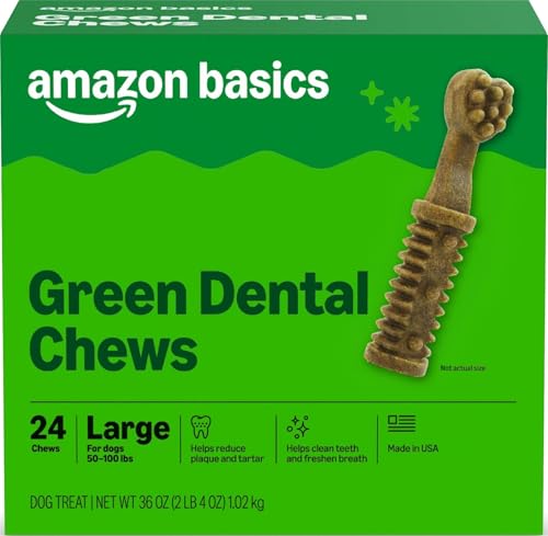 Image of Amazon Basics Dental Dog Treats to Help Clean Teeth & Freshen Breath for Large Dogs, Unflavored, Per Pack: 24 Count, 2.25 pounds (Previously Wag)