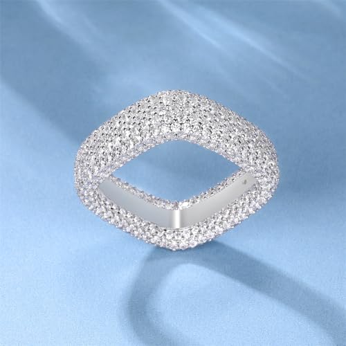 MDFUN 18K White Gold Plated Iced Out Engagement Promise Wedding Eternity Square Ring for Women Men, Sparkling Cubic Zirconia Rings 8mm Width Size 5-10.54