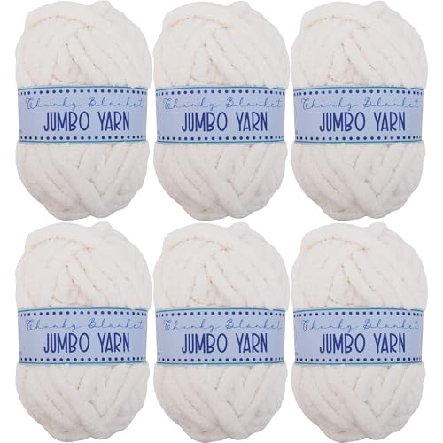 Image of 6 Pack ThreadArt Chunky Chenille Yarn for Hand Knitting, Jumbo, White | Soft jumbo chenille yarn for hand knit and crochet. Make blankets, plushies & crochet projects. DIY quick projects.