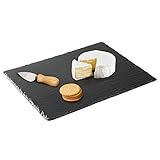 mDesign Slate Stone Gourmet Serving Platter, Cheese Board, Charcuterie Tray with Natural Edge for Cheese, Meats, Appetizers, Dried Fruits - Display Chalkboard - Black