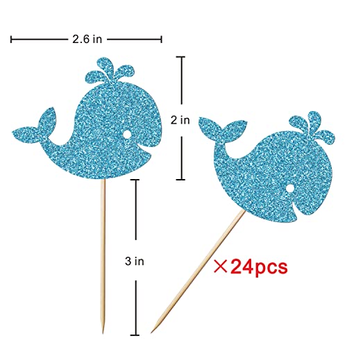 Trelsan 24 Piece Whale Cupcake Toppers - Blue Glitter Baby Shower - Birthday Party Sea Life Themed Cake Toppers #TOP1
