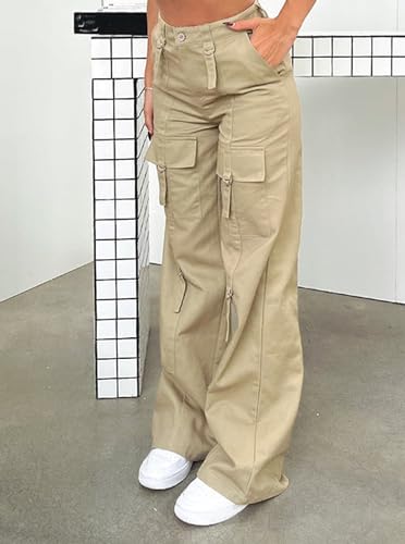 Women's Straight Leg Y2K Streetwear Baggy Cargo Pants with Belt Loops Pocket3