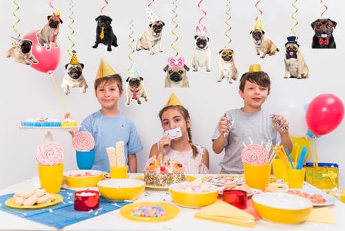 24 Pcs Mops Hängende Wirbel Mops Spiralen Decke Wirbel Dekorationen Mops Hängende Dekorationen für Mops Hund Geburtstag Dekorationen Party Zubehör