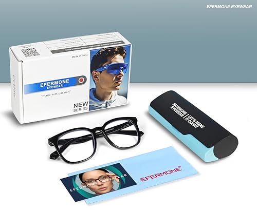 Image of EFERMONE Reading Glasses for Men and Women with Accurate Power CR39 Lens | TR90 Frame | Scratch Resistant Lens | Spring Hinge Temples | Round Design (Medium)