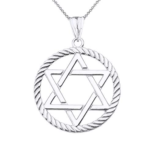 14k Jewish Star of David in Rope Charm Pendant Necklace