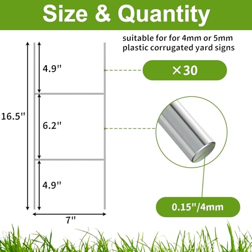 Image of Goaste 30 Pack H Frame Yard Sign Stakes, 16.5 inch x 7 inch Metal Wire Stake, Heavy Duty Lawn Sign Stakes for 4mm Corrugated Plastic Signs, Advertising Board, Estate Garage Sale, Guidepost, Halloween Decor