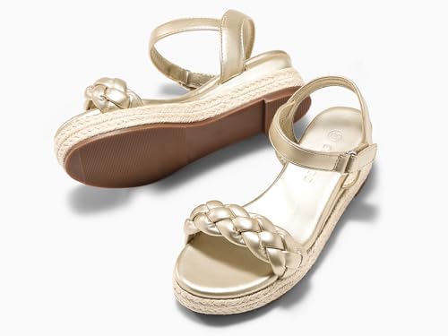 Image of Coutgo Girls Platform Sandals Espadrille Braid Open Toe Ankle Strap Wedge Sandals Summer Dress Shoes for Toddler /Little /Big Kids