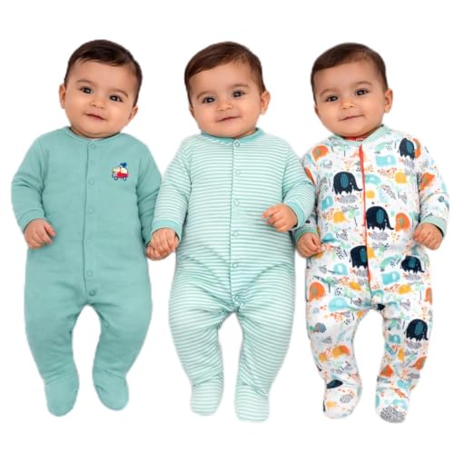 Image of VParents Rompers for New Born Baby Girl & Boy (Pack of 3), 100% Cotton Full Sleeve Romper /Bodysuit /Jumpsuit /Onesies /Sleepsuit for Infants & Toddlers, Comfortable Clothes for Babies