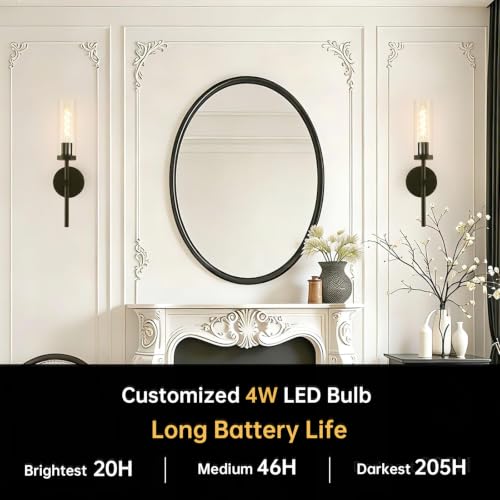 Image of Shenmoyl Battery Operated Wall Sconces Set of 2, Black Rechargeable Wall Lighting Fixtures, Dimmable Wall Lights with Remote & Clear Glass Shade for Living Room, Bathroom,Bedroom