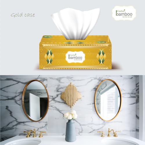 Image of Kosher Bamboo Facial Tissue Box - Pack of 4 - Made of Pure bamboo Pulp - 2 Ply - 100 pulls each (GoldCase)