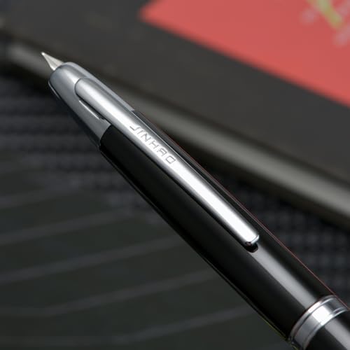 Jinhao 10 Series Press Fountain Pen Piano Black Retractable Fine Nib with Ink Converter and Metal Pen Box Set (Silver Clip Version) - Image 2