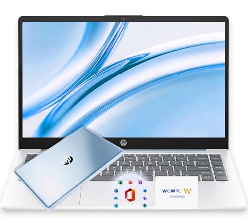HP 14' Moonlight Blue Laptop with Office 365, AMD CPU, 4GB DDR5 On-Board RAM, 1.1TB Storage (128GB SSD and 1TB OneDrive), HD Display, Windows 11, Energy-Efficient & Quiet Performance