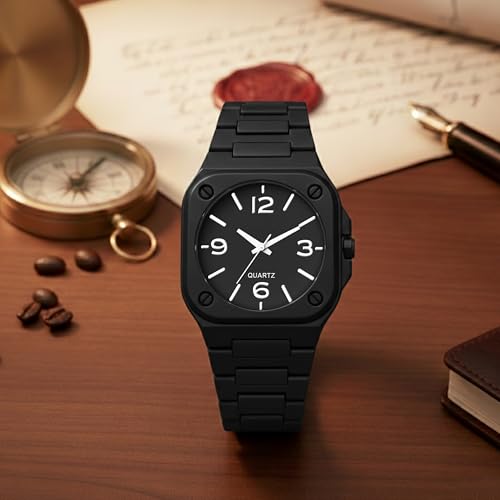 Image of Acnos Men's Premium Fiber Quartz Analog Watch - Luxury Square Dial Casual & Business Wrist Watch for Men