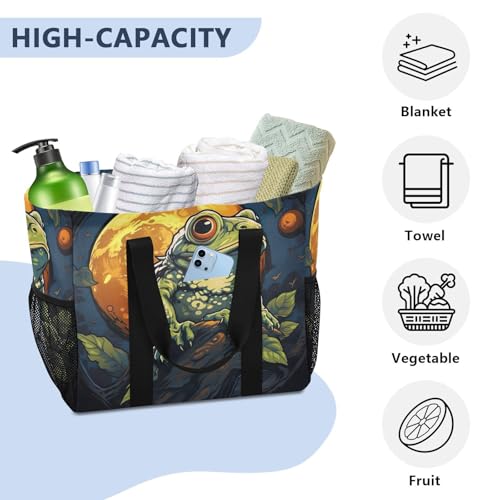 Nander Frogs under Moonlight Foldable Tote Bag Waterproof Sandproof Women Beach Bag Handbag Gym Bag Travel Shopping Bag4