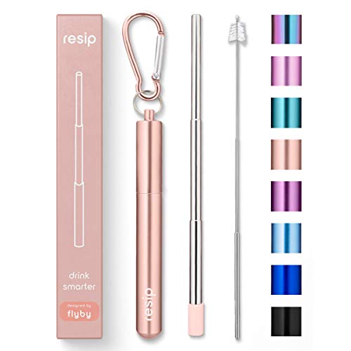 Flyby Portable Reusable Drinking Straws | Collapsible & Foldable Telescopic Stainless Steel Metal
