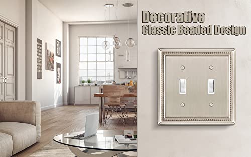 Image of Henne Bery Sunken Pearls Heavy Duty Decorative Wall Plate Switch Plate Outlet Cover (Double Toggle, Satin Nickel)
