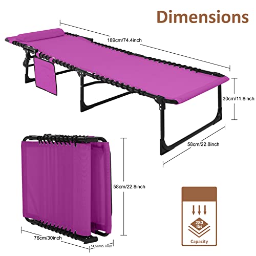 Abccanopy Adjustable Outdoor Folding Chaise Lounge Chair 3 Reclining Positions With Pillow And Pockets For Patio Lawn Beach Pool Sun Sunbathing, Radiant Orchid #TOP1