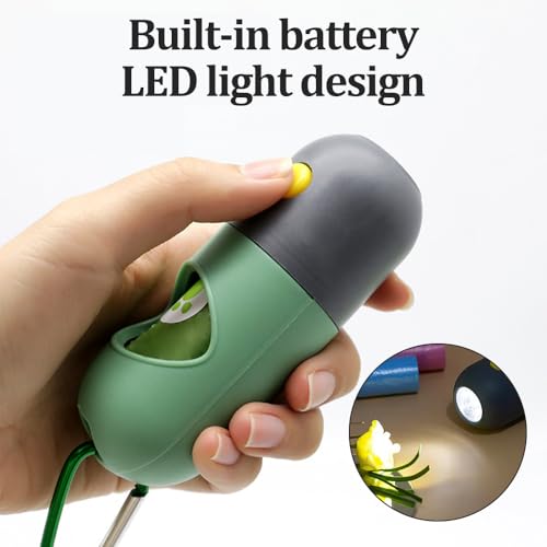 Kotbeutelspender mit Taschenlampe & Karabinerhaken - Kotbeutelspender für Hundeleine - Hundekotbeutelspender inkl. 15 Kotbeutel - Hundekotbeutel Halter