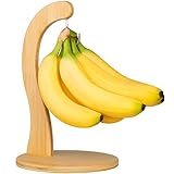 Golden Nature - Banana Holder w/Hanging Hook - Rustic Wooden Grape Stand for Kitchen Countertop - Bamboo Banana Hanger To Keep Bananas & Fruits Fresh