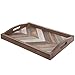 MyGift 16 Inch Rustic Brown Wood Serving Tray with Handles and Multicolored Chevron Design, Ottoman Decorative Tray