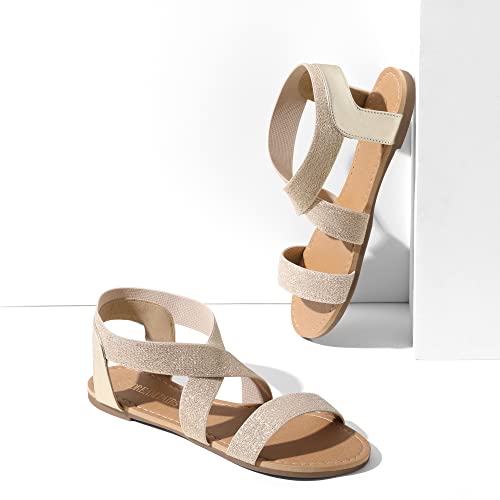 Image of DREAM PAIRS Women's Elastic Ankle Strap Flat Sandals Summer Dressy Shoes Cute Strappy Gladiator Sandals