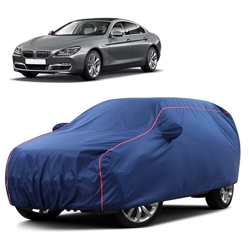 Image of Sulfar 100% Water Resistant Car Body Cover Compatible with Mirror for BMW 640D (Triple Stitched, Full Bottom Elastic, Blue Taffeta with Red Piping)