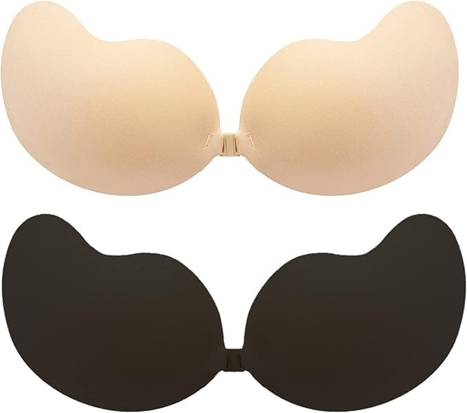Black Adhesive Bra Strapless Backless Invisible Bra Reusable Push Up Silicone Bra, Heavily Padded Wire Free for Women.-image-29