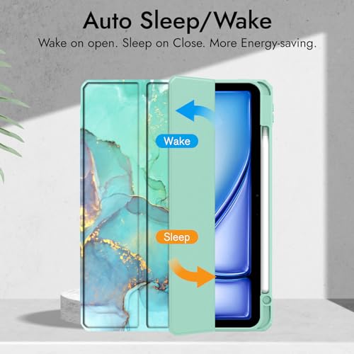 Image of Robustrion Cover for iPad Air 13 inch M4 /M3 /M2 (2026 /2025 /2024) Cover Case with [Pencil Holder] [Transparent Back] Hybrid Case Cover for iPad Air 13 inch [Auto Sleep Wake Support] - Marble Green