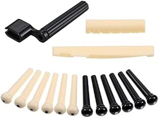 MenYiYDS - 15 Pcs Guitar Bridge Pins, with Bone Guitar Saddles and Compensated Guitar Pins, Guitar Bridge Saddles for Classical Guitars and Acoustic Guitars