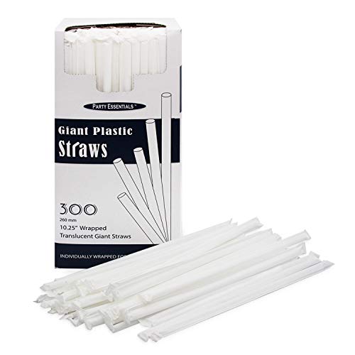 Party Essentials Disposable Plastic Drinking Straws, 10.25" Giant/300 Count, Individually Wrapped Clear #TOP3