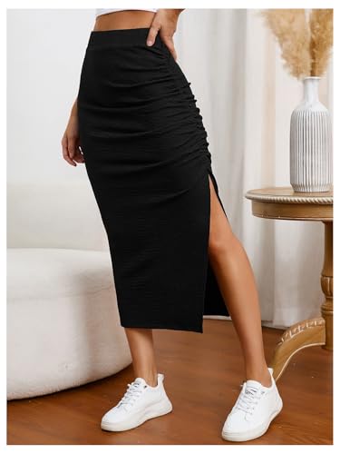 SOLY HUX Women's High Waisted Ruched Split Skirt Bodycon Pencil Going Out Long Skirts3