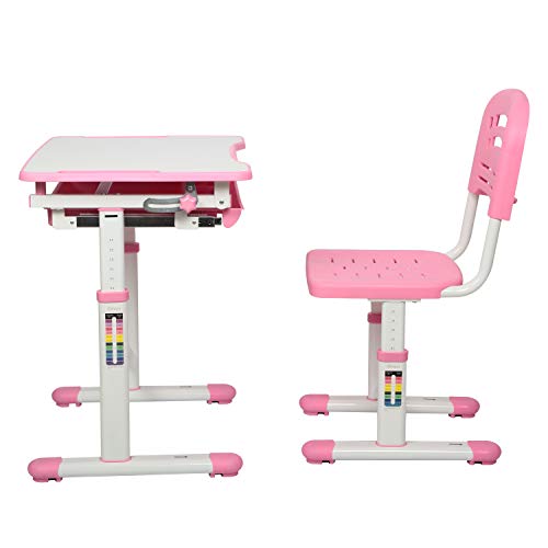 Diroan Kids Multifunctional Desk And Chair Set, Height Adjustable Children School Study Desk With Tilt Desktop, Metal Hook And Storage Drawer For Boys Girls (Pink) #TOP2