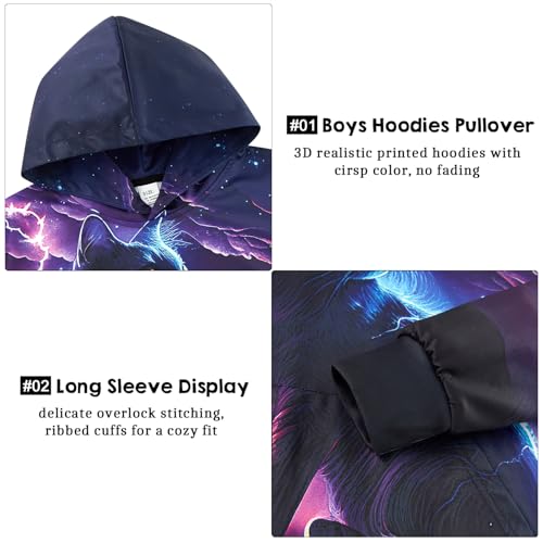Image of TUONROAD Boys Hoodies 3D Graphic Sweatshirt Lightweight Pullover 6-16T cool