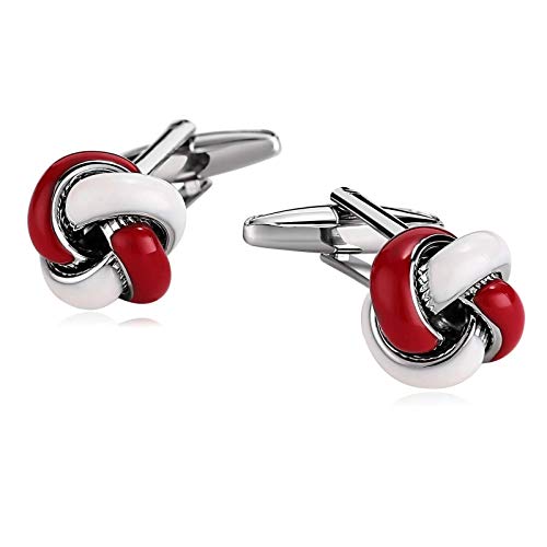 AueDsa Gemelos Camisa Acero Inoxidable para Hombre Blanco Rojo Gemelos de Camisa Nudo Cover